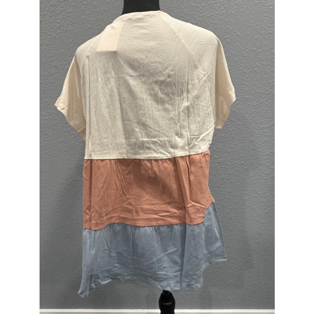 Cotton Bleu Color Block Tiered V-Neck Top, Sz Small NWOT - Picture 7 of 12